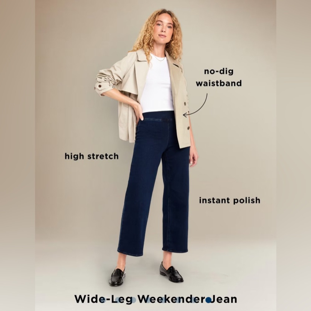 NWT Old Navy Size 14 Tall High Waisted Weekender Pull On Crop Wide Leg Jeans